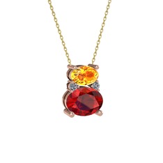 Sitrin, garnet ve pırlanta 18 ayar rose altın kolye (0.036 karat, 40 cm gümüş rolo zincir)