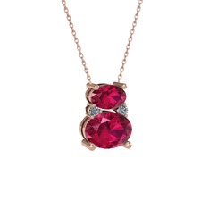 Thea Kolye - Rodolit garnet ve pırlanta 925 ayar rose altın kaplama gümüş kolye (0.036 karat, 40 cm gümüş rolo zincir) #33bxwn
