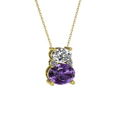 Thea Kolye - Swarovski, ametist ve pırlanta 8 ayar altın kolye (0.036 karat, 40 cm altın rolo zincir) #33fie2