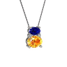 Thea Kolye - Lab safir, sitrin ve swarovski 14 ayar beyaz altın kolye (40 cm gümüş rolo zincir) #3977sd