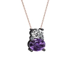 Thea Kolye - Swarovski, ametist ve pırlanta 925 ayar siyah rodyum kaplama gümüş kolye (0.036 karat, 40 cm rose altın rolo zincir) #39s05y