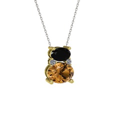 Thea Kolye - Siyah zirkon, dumanlı kuvars ve pırlanta 8 ayar altın kolye (0.036 karat, 40 cm gümüş rolo zincir) #3c1nlh