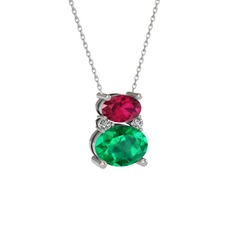 Thea Kolye - Rodolit garnet, yeşil kuvars ve swarovski 14 ayar beyaz altın kolye (40 cm beyaz altın rolo zincir) #3ej43g