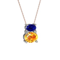 Thea Kolye - Lab safir, sitrin ve swarovski 14 ayar beyaz altın kolye (40 cm rose altın rolo zincir) #3k8eno