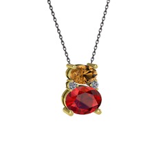 Dumanlı kuvars, garnet ve pırlanta 925 ayar altın kaplama gümüş kolye (0.036 karat, 40 cm gümüş rolo zincir)
