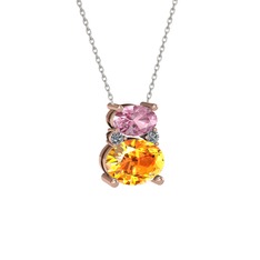 Thea Kolye - Pembe kuvars, sitrin ve pırlanta 925 ayar rose altın kaplama gümüş kolye (0.036 karat, 40 cm beyaz altın rolo zincir) #4cvs85
