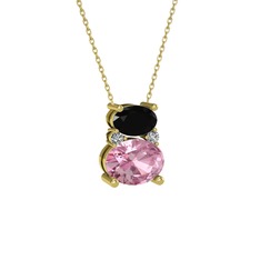 Thea Kolye - Siyah zirkon, pembe kuvars ve swarovski 925 ayar altın kaplama gümüş kolye (40 cm altın rolo zincir) #4fdwew