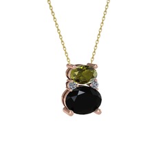 Thea Kolye - Peridot, siyah zirkon ve pırlanta 925 ayar rose altın kaplama gümüş kolye (0.036 karat, 40 cm altın rolo zincir) #4t4txp