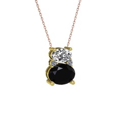 Thea Kolye - Swarovski, siyah zirkon ve pırlanta 14 ayar altın kolye (0.036 karat, 40 cm rose altın rolo zincir) #5epo4i
