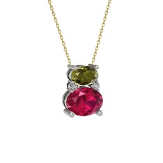 Thea Kolye - Peridot, rodolit garnet ve swarovski 925 ayar gümüş kolye (40 cm altın rolo zincir) #5ewb16