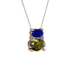 Thea Kolye - Lab safir, peridot ve pırlanta 18 ayar rose altın kolye (0.036 karat, 40 cm beyaz altın rolo zincir) #5ib99d