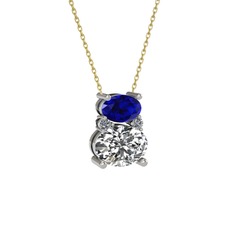 Thea Kolye - Lab safir, swarovski ve pırlanta 925 ayar gümüş kolye (0.036 karat, 40 cm gümüş rolo zincir) #5q2ay0