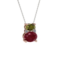 Thea Kolye - Peridot, kök yakut ve pırlanta 925 ayar rose altın kaplama gümüş kolye (0.036 karat, 40 cm beyaz altın rolo zincir) #6nw4gi