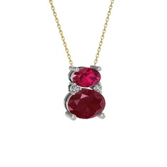 Thea Kolye - Rodolit garnet, kök yakut ve swarovski 8 ayar beyaz altın kolye (40 cm altın rolo zincir) #6xxpgk