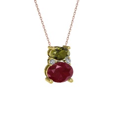 Peridot, kök yakut ve swarovski 925 ayar altın kaplama gümüş kolye (40 cm gümüş rolo zincir)