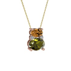 Dumanlı kuvars, peridot ve swarovski 14 ayar rose altın kolye (40 cm altın rolo zincir)