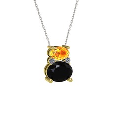 Thea Kolye - Sitrin, siyah zirkon ve pırlanta 18 ayar altın kolye (0.036 karat, 40 cm beyaz altın rolo zincir) #7ctpqc