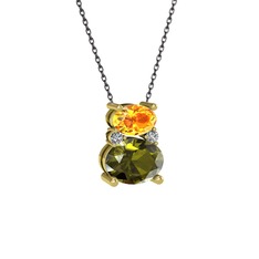 Thea Kolye - Sitrin, peridot ve swarovski 14 ayar altın kolye (40 cm gümüş rolo zincir) #7mo2d8