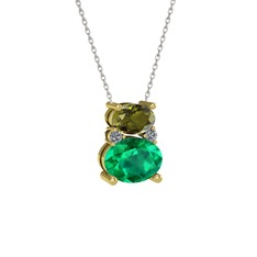 Thea Kolye - Peridot, yeşil kuvars ve pırlanta 18 ayar altın kolye (0.036 karat, 40 cm gümüş rolo zincir) #7p4yuf