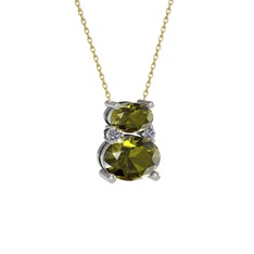 Thea Kolye - Peridot ve pırlanta 14 ayar beyaz altın kolye (0.036 karat, 40 cm altın rolo zincir) #7s9d88