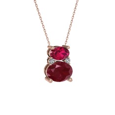 Thea Kolye - Rodolit garnet, kök yakut ve swarovski 925 ayar rose altın kaplama gümüş kolye (40 cm rose altın rolo zincir) #7thrmm