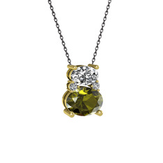 Thea Kolye - Swarovski ve peridot 14 ayar altın kolye (40 cm gümüş rolo zincir) #7uo2he