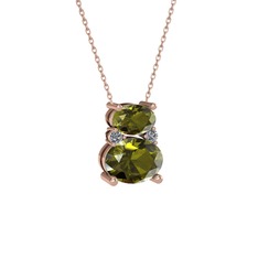 Thea Kolye - Peridot ve pırlanta 8 ayar rose altın kolye (0.036 karat, 40 cm rose altın rolo zincir) #7vauqb