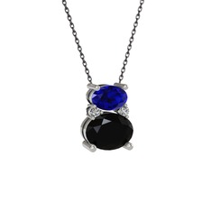 Thea Kolye - Lab safir, siyah zirkon ve swarovski 14 ayar beyaz altın kolye (40 cm gümüş rolo zincir) #80e7np