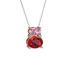 Thea Kolye - Pembe kuvars, garnet ve swarovski 14 ayar rose altın kolye (40 cm beyaz altın rolo zincir) #87qppa