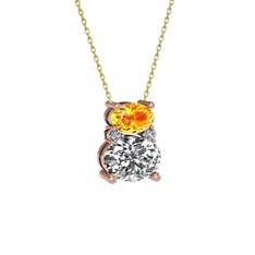 Sitrin ve swarovski 8 ayar rose altın kolye (40 cm altın rolo zincir)
