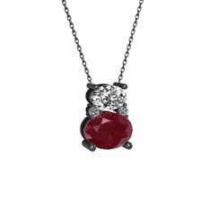 Thea Kolye - Swarovski, kök yakut ve pırlanta 925 ayar siyah rodyum kaplama gümüş kolye (0.036 karat, 40 cm gümüş rolo zincir) #8jskzp