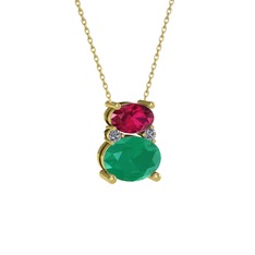 Rodolit garnet, kök zümrüt ve pırlanta 18 ayar altın kolye (0.036 karat, 40 cm altın rolo zincir)