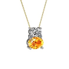 Swarovski, sitrin ve pırlanta 8 ayar beyaz altın kolye (0.036 karat, 40 cm altın rolo zincir)