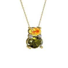 Thea Kolye - Sitrin, peridot ve swarovski 14 ayar altın kolye (40 cm altın rolo zincir) #9hzdod