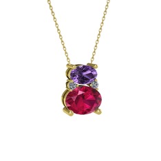 Thea Kolye - Ametist, rodolit garnet ve pırlanta 14 ayar altın kolye (0.036 karat, 40 cm altın rolo zincir) #9khr3p