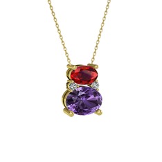 Thea Kolye - Garnet, ametist ve swarovski 8 ayar altın kolye (40 cm altın rolo zincir) #a4r8eq