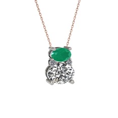 Kök zümrüt, swarovski ve pırlanta 18 ayar beyaz altın kolye (0.036 karat, 40 cm gümüş rolo zincir)