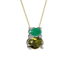 Thea Kolye - Kök zümrüt, peridot ve swarovski 14 ayar beyaz altın kolye (40 cm gümüş rolo zincir) #a8tez6