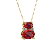 Garnet ve pırlanta 14 ayar altın kolye (0.036 karat, 40 cm altın rolo zincir)