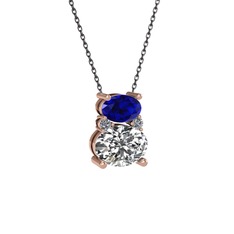 Thea Kolye - Lab safir, swarovski ve pırlanta 18 ayar rose altın kolye (0.036 karat, 40 cm gümüş rolo zincir) #afhhlo