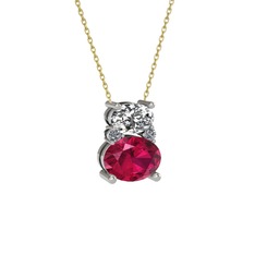Thea Kolye - Beyaz zirkon, rodolit garnet ve pırlanta 18 ayar beyaz altın kolye (0.036 karat, 40 cm altın rolo zincir) #ahgdze