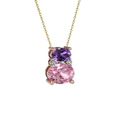 Thea Kolye - Ametist, pembe kuvars ve swarovski 14 ayar rose altın kolye (40 cm gümüş rolo zincir) #aiwd3z