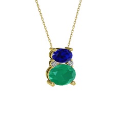 Lab safir, kök zümrüt ve swarovski 18 ayar altın kolye (40 cm altın rolo zincir)