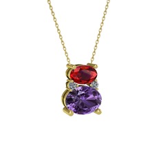 Thea Kolye - Garnet, ametist ve pırlanta 18 ayar altın kolye (0.036 karat, 40 cm altın rolo zincir) #apihtd