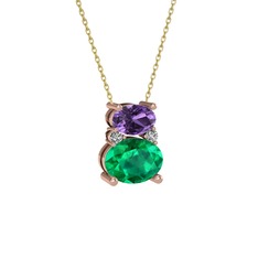 Thea Kolye - Ametist, yeşil kuvars ve swarovski 8 ayar rose altın kolye (40 cm altın rolo zincir) #apzsba
