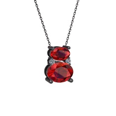 Thea Kolye - Garnet ve pırlanta 925 ayar siyah rodyum kaplama gümüş kolye (0.036 karat, 40 cm gümüş rolo zincir) #atte3i