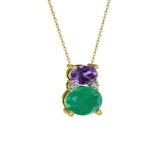 Thea Kolye - Ametist, kök zümrüt ve swarovski 8 ayar altın kolye (40 cm altın rolo zincir) #axds0m