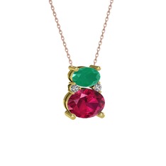 Thea Kolye - Kök zümrüt, rodolit garnet ve swarovski 925 ayar altın kaplama gümüş kolye (40 cm rose altın rolo zincir) #b64qxf