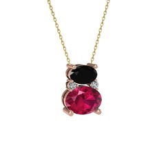 Thea Kolye - Siyah zirkon, rodolit garnet ve swarovski 14 ayar rose altın kolye (40 cm gümüş rolo zincir) #b85dm0