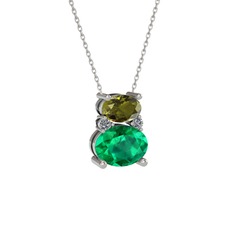 Thea Kolye - Peridot, yeşil kuvars ve pırlanta 925 ayar gümüş kolye (0.036 karat, 40 cm beyaz altın rolo zincir) #baxk68